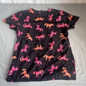 Zoe + Chloe Women's V neck Scrub top Midnight Unicorn dark zodiak Size M